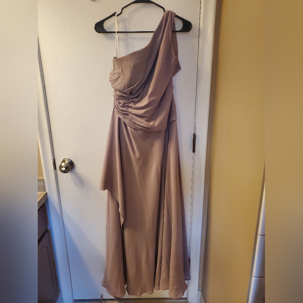 David's Bridal One-Shoulder Georgette Cascade Bridesmaid Dress